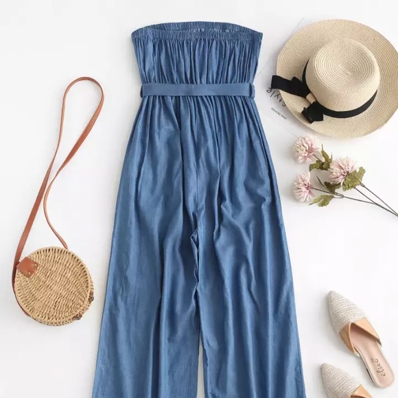 Denim Wide Leg Jumpsuit - Picture 4 of 7